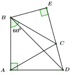 Cho tứ giác ABCD có AB = AC = AD = 20cm, góc B=60 độ và góc A=90 độ Kẻ BEDC kéo dài. (ảnh 1)