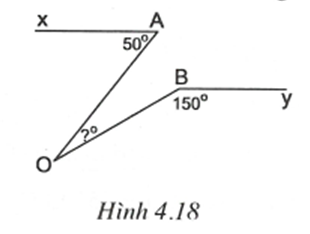 Trong hình 4.18 có Ax // By. Tính số đo của góc AOB. (ảnh 1)