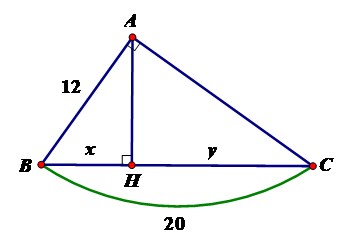 Tìm x, y trong hình vẽ sau: x = 7,2; y = 11,8 B. x = 7; y = 12 C. x = 7,2; y = 12,8 nD. x = 7,2; y = 12 (ảnh 1)