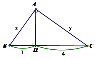 Tính x, y trong hình vẽ sau: x = 2 căn 5 ; y = căn 5  B. x= căn 5; y= 3 căn 5 C. x= căn 5; y= 2 căn 5 (ảnh 1)