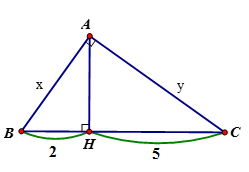 Tính x, y trong hình vẽ sau x= căn 14; y= căn 35  B. x= căn 35; y= căn 14 C. x= căn 24 (ảnh 1)