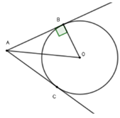 Cho hình vẽ dưới đây. Biết góc BAC = 60 độ; AO = 10cm. Chọn đáp án đúng Độ dài bán kính (ảnh 1)