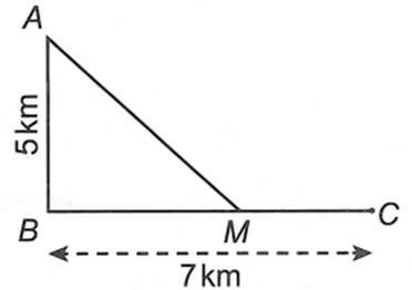 Một ngọn hải đăng đặt ở vị trí A cách bờ biển một khoảng AB = 5 (km). Trên bờ biển có một cái kho ở vị trí C cách B một (ảnh 1)