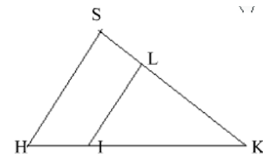 Cho hình bên. Chọn câu trả lời đúng?   A. SL/LK = HI/HK ⇒ SH//LI (ảnh 1)