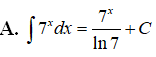 Tìm nguyên hàm của hàm số f(x) = 7^x (ảnh 1)