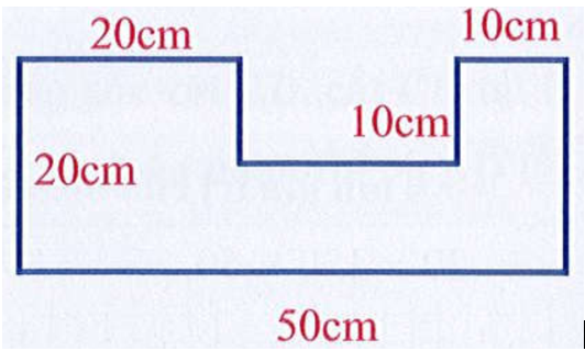 Tính diện tích miếng bìa có kích thước như hình vẽ sau: (ảnh 1)