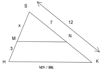 Tìm giá trị của x trên hình vẽ. A. x = 21/5 B. x = 2,5  C. x = 7 (ảnh 1)