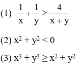 Cho x > 0; y > 0. Tìm khẳng định đúng trong các khẳng định sau? (1) 1/x+1/y lớn hơn bằng 4/ x+y (ảnh 1)