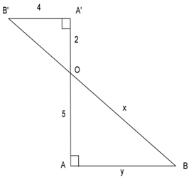 Tính các độ dài x, y trong hình bên:  A. x = 2.căn 5, y = 10  B. x= 10 căn 5, y=9 (ảnh 1)